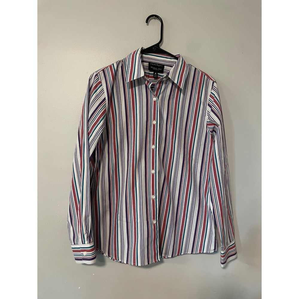Foxcroft Wrinkle Free Shaped Fit Striped Button Down Shirt Womens 6 Multi-Color